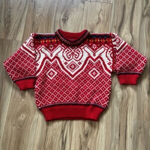 Vintage Dale of Norway Kids Wool Sweater | Size 6 | Red Nordic Fair Isle